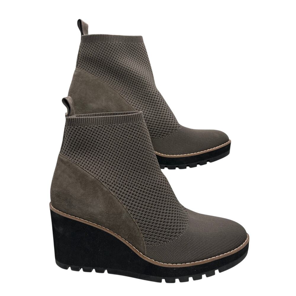 Eileen Fisher Quill Platform Knit Wedge Booties Brown Chunky Platform Sole Sz 11